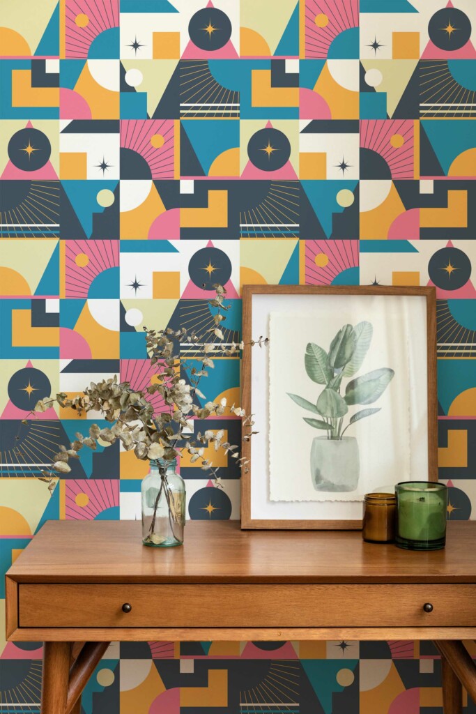 Colorful Midcentury Matrix self-adhesive wallpaper by Fancy Walls