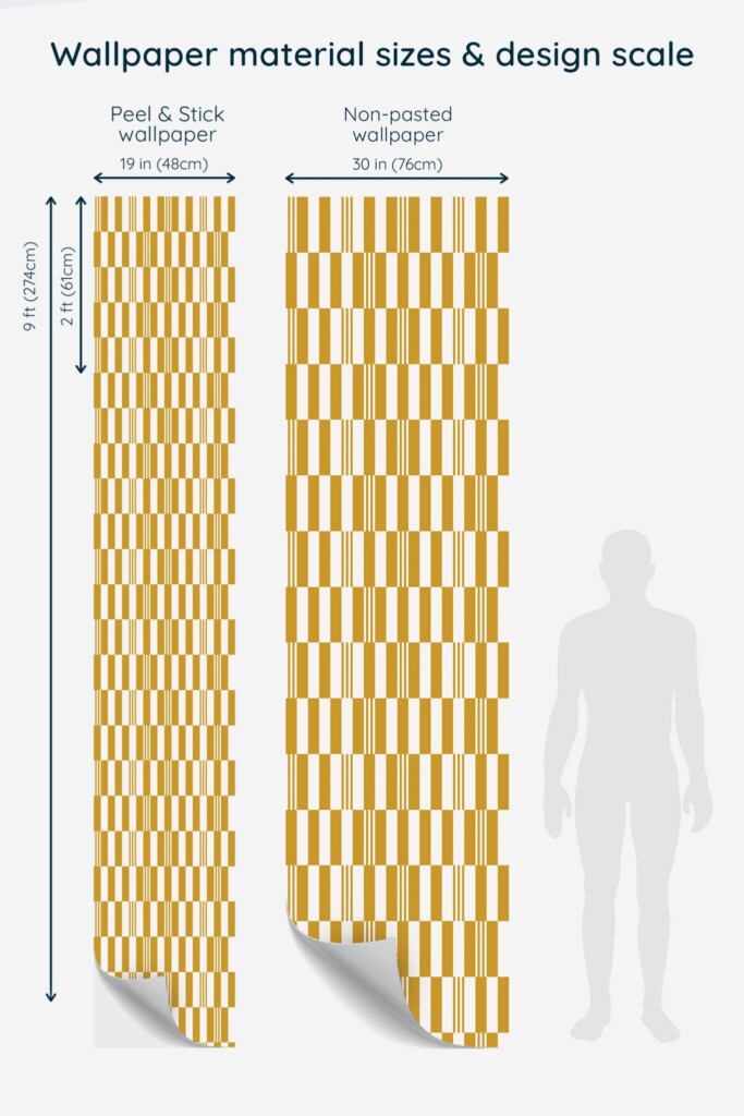 Fancy Walls peel and stick wallpaper in mustard yellow with geometric retro lines