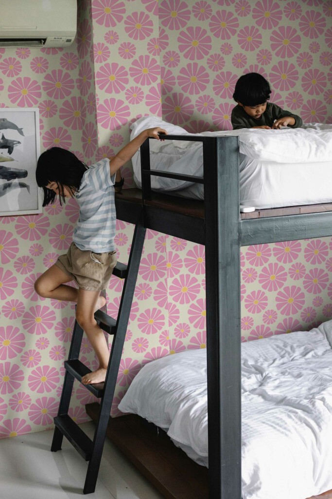 Removable wallpaper featuring Vintage Pink Daisy Delight from Fancy Walls
