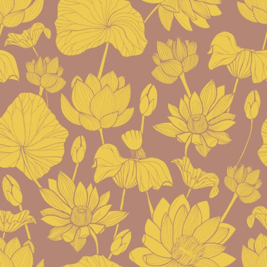 Yellow and brown retro floral pattern removable wallpaper