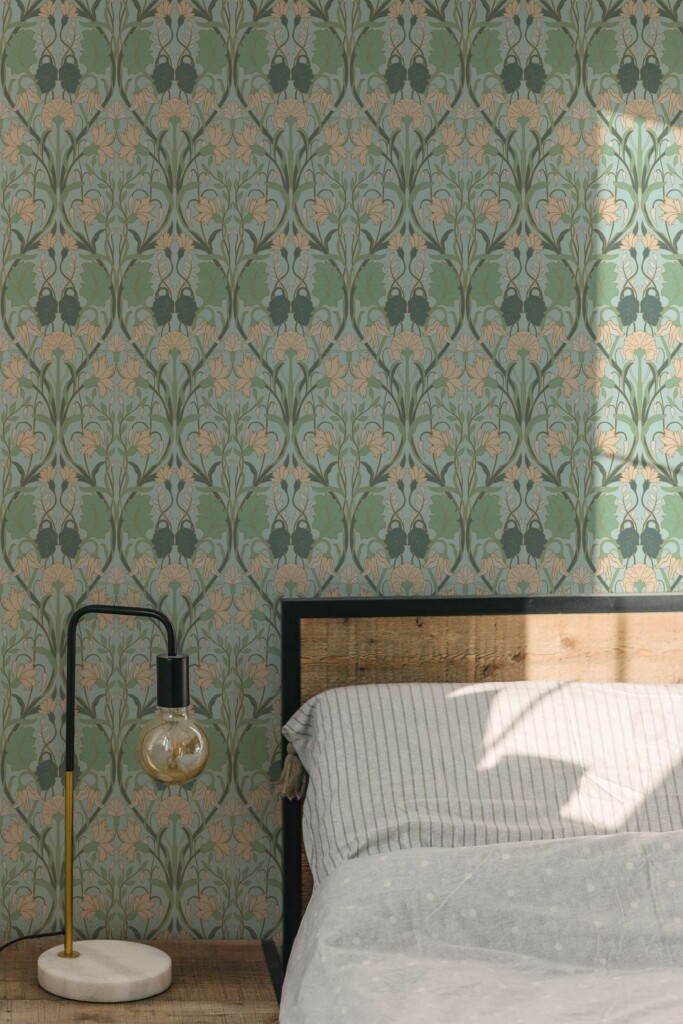 Traditional wallpaper in Sage Nouveau Whimsy theme from Fancy Walls