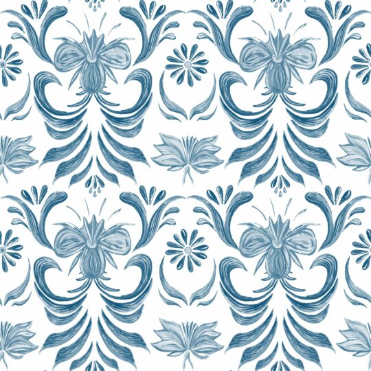 Blue vintage floral removable wallpaper