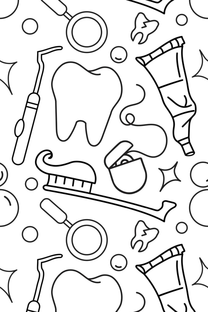 Fancy Walls peel and stick wallpaper with black and white dentist motifs