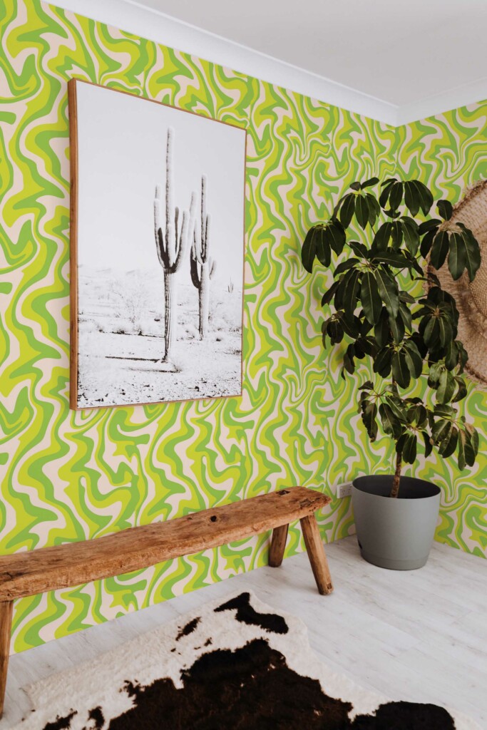Unpasted Chartreuse funky groove wallpaper in green by Fancy Walls