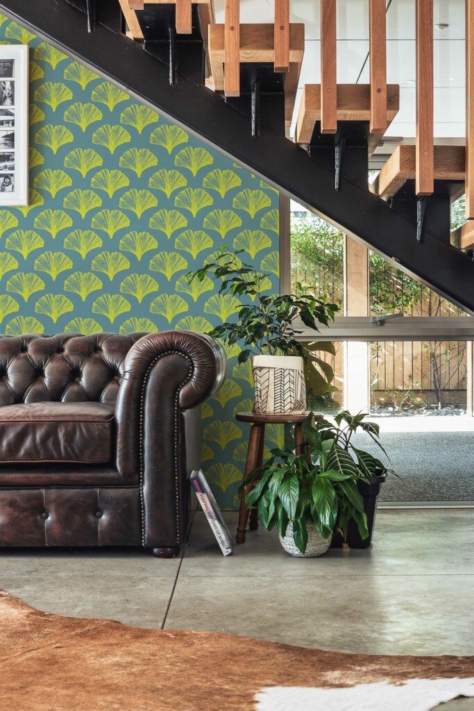 Removable wallpaper in Chartreuse ginco leaves design by Fancy Walls