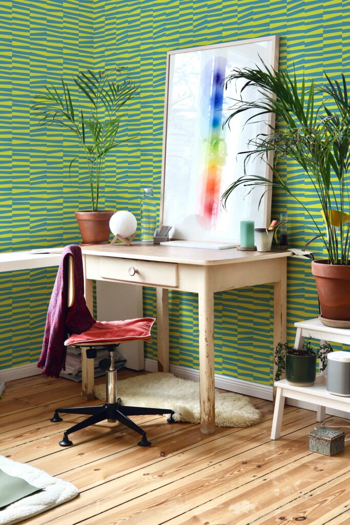 Chartreuse groovy stripes green self-adhesive wallpaper by Fancy Walls