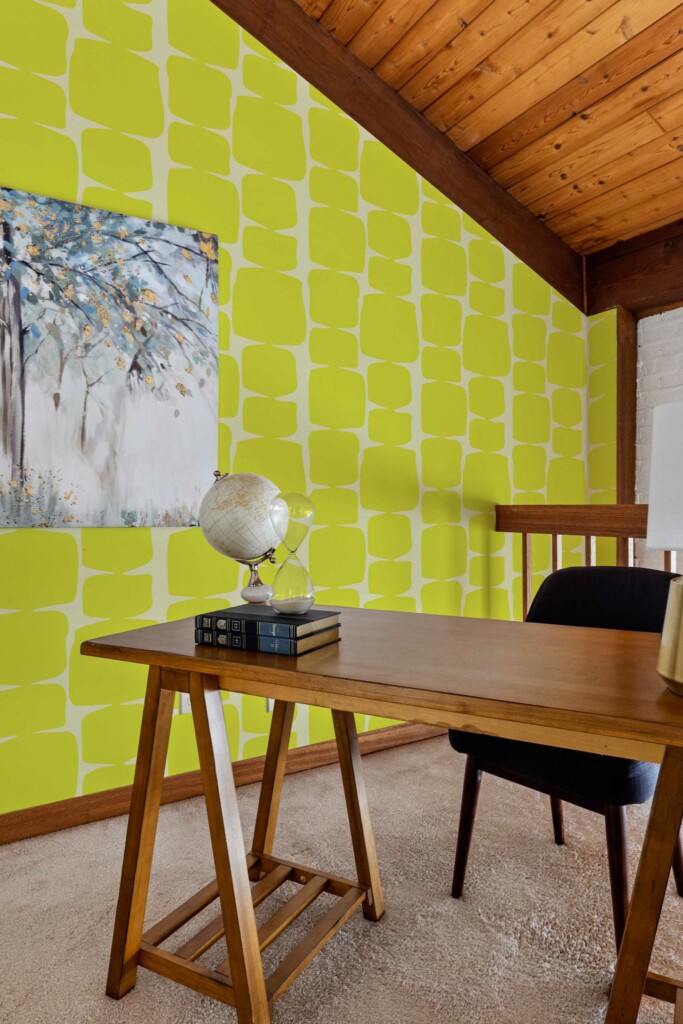 Traditional wallpaper in Chartreuse retro pattern by Fancy Walls