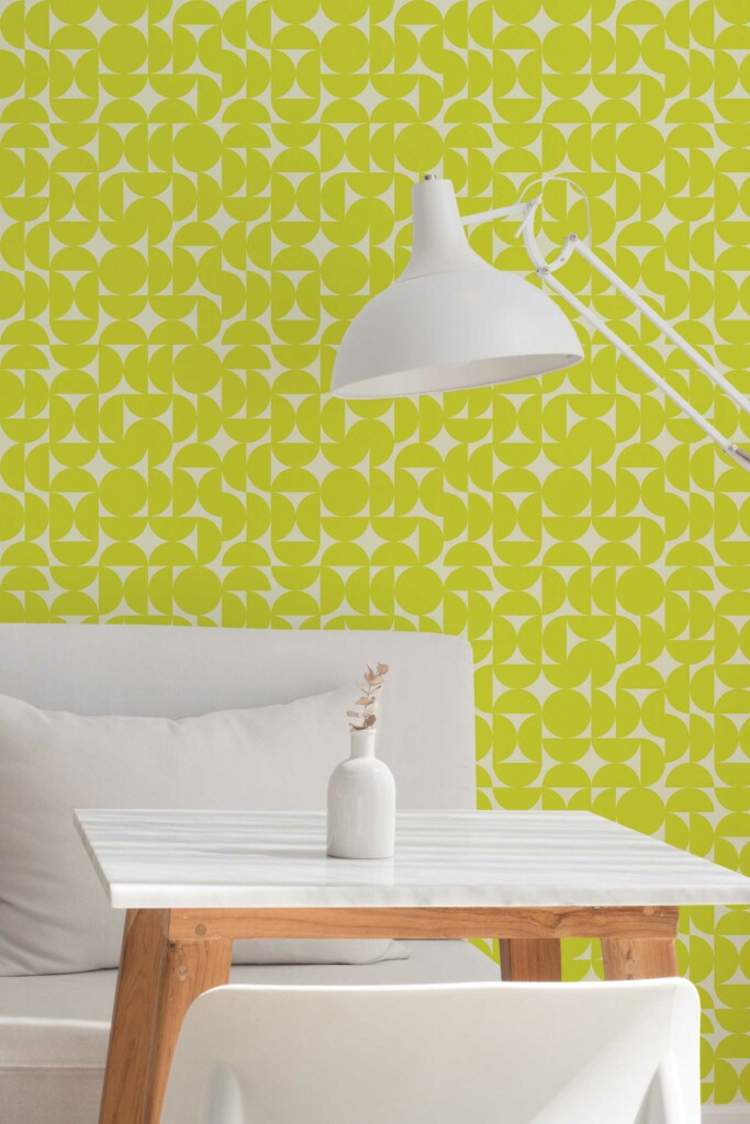 Traditional wallpaper in Chartreuse semicircles pattern by Fancy Walls
