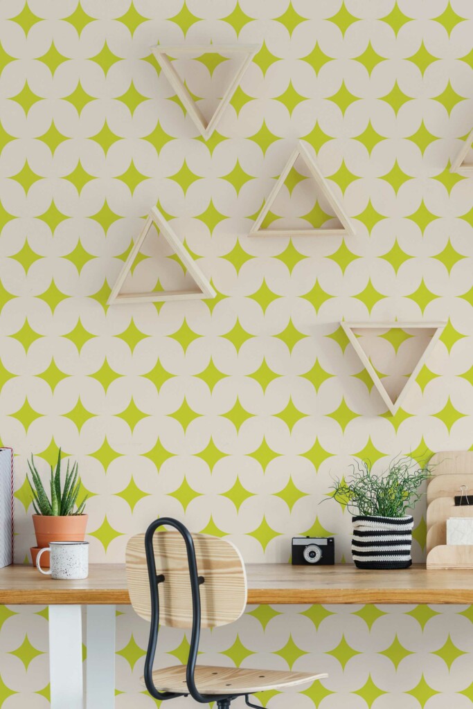 Traditional wallpaper in Chartreuse stars on beige pattern by Fancy Walls