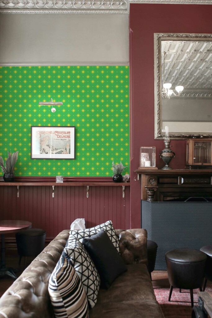 Unpasted Chartreuse stars on bright green wallpaper in green by Fancy Walls