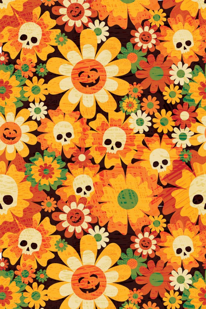 Orange Floral wallpaper for walls by Fancy Walls