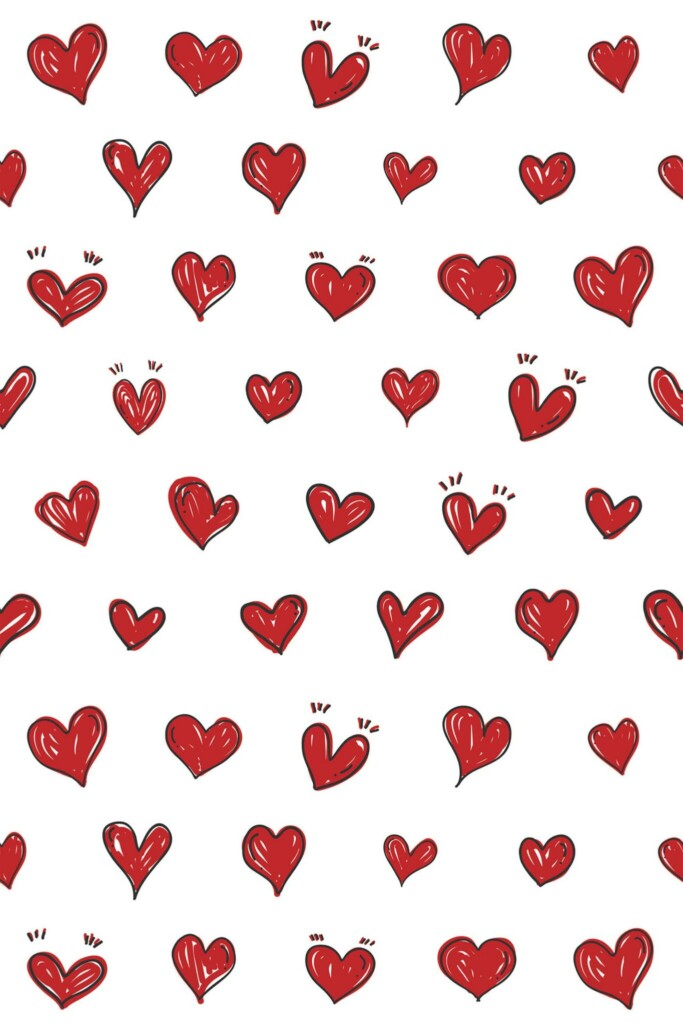 Red Fun Wallpaper with Handdrawn Hearts by Fancy Walls for Self-Adhesive Application