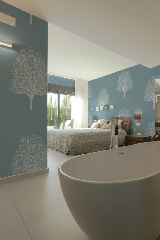 Fancy Walls removable wall mural with a blue and white tree design