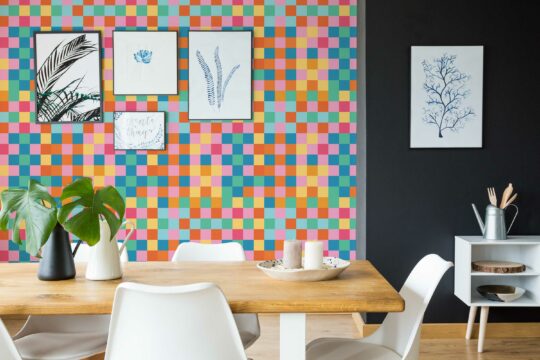 Traditional wallpaper for walls with colorful checks by Fancy Walls