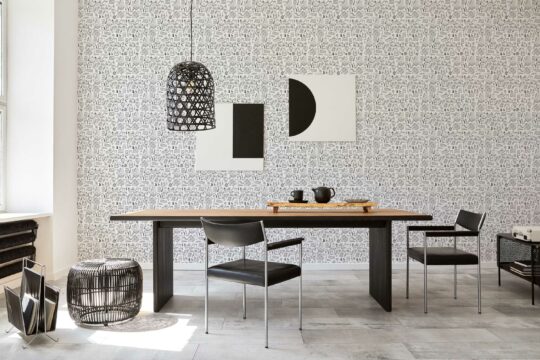 Black and White Supplies wallpaper for office by Fancy Walls