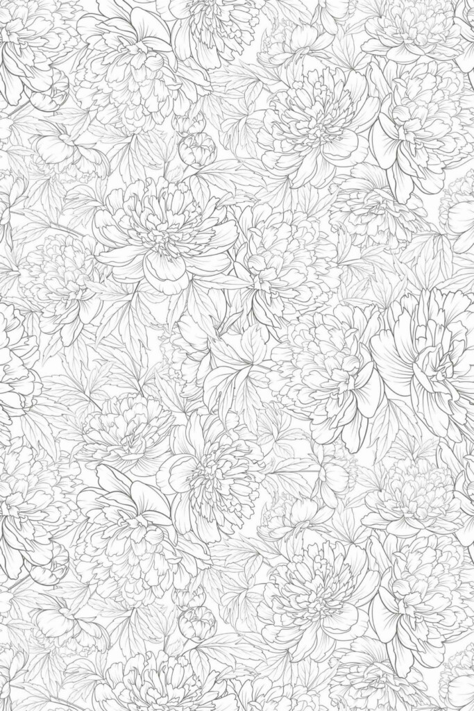 Pattern repeat of Peony floral removable wallpaper design