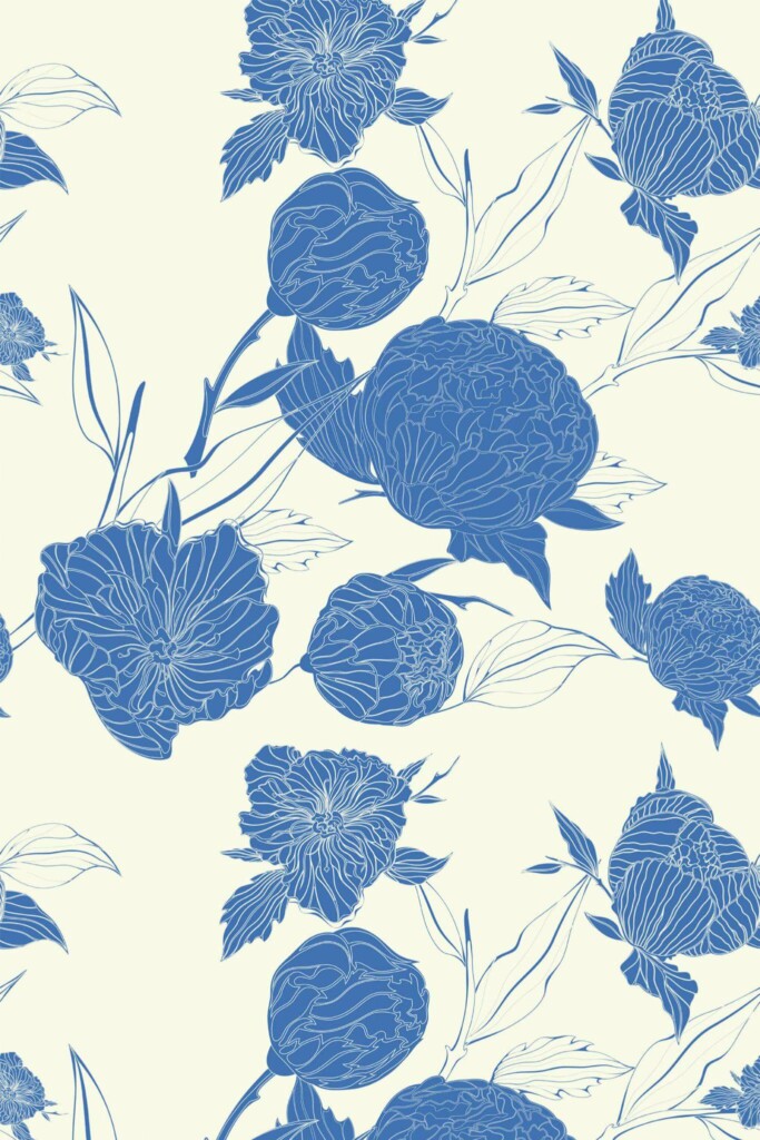 Pattern repeat of Peony tree removable wallpaper design
