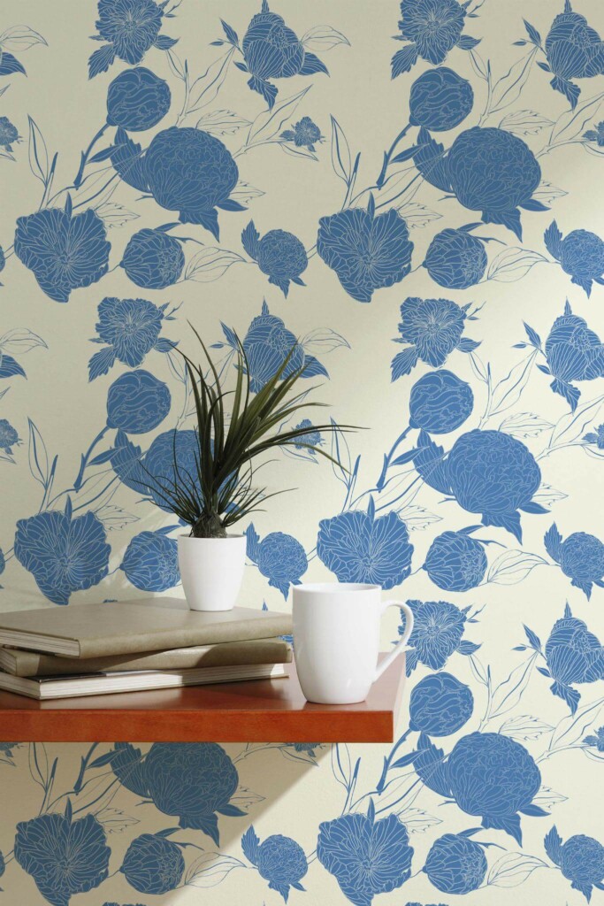 Scandinavian style accent wall decorated with Peony tree peel and stick wallpaper
