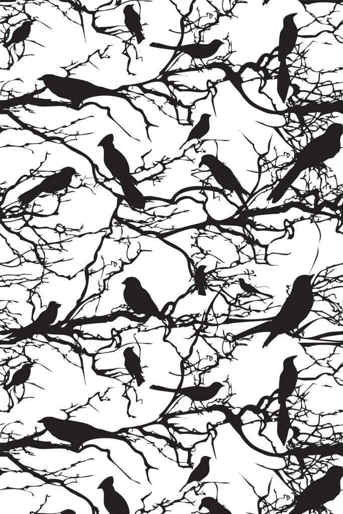 Fancy Walls eerie branch bird traditional wallpaper in black