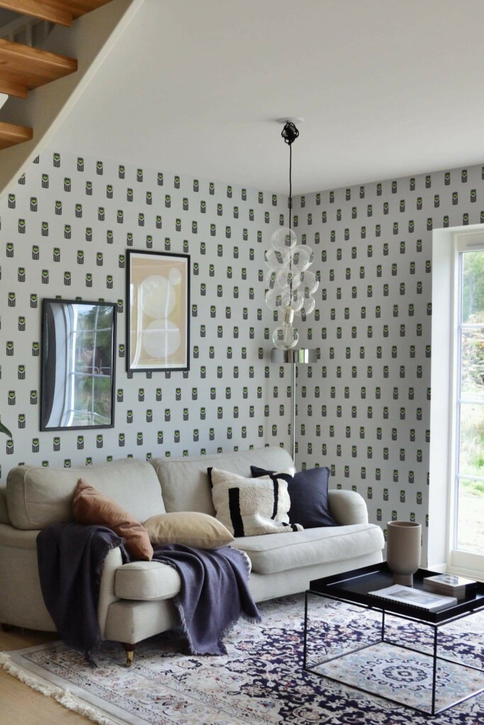 Contemporary style living room and kitchendecorated with Phone pattern peel and stick wallpaper