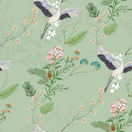 Verdant Avian Pine traditional wallpaper art by Fancy Walls