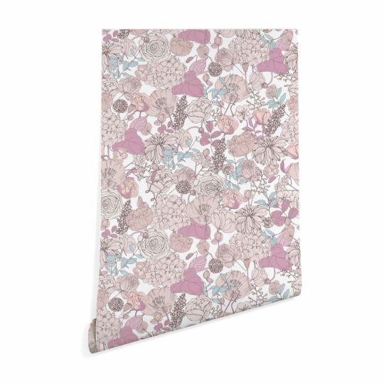 Seamless pink floral sticky wallpaper
