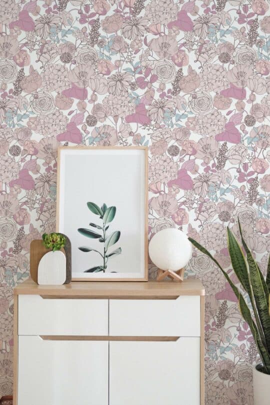 Seamless pink floral self adhesive wallpaper