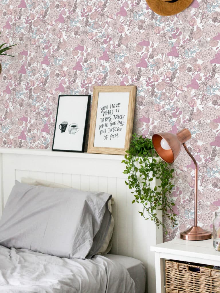 Pink And Beige Floral Pattern Wallpaper - Peel And Stick Removable 