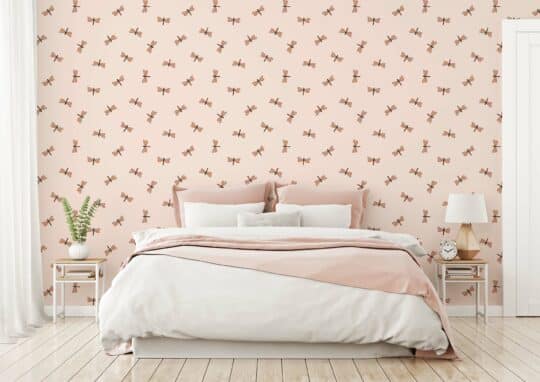 dragonflies pink and beige traditional wallpaper