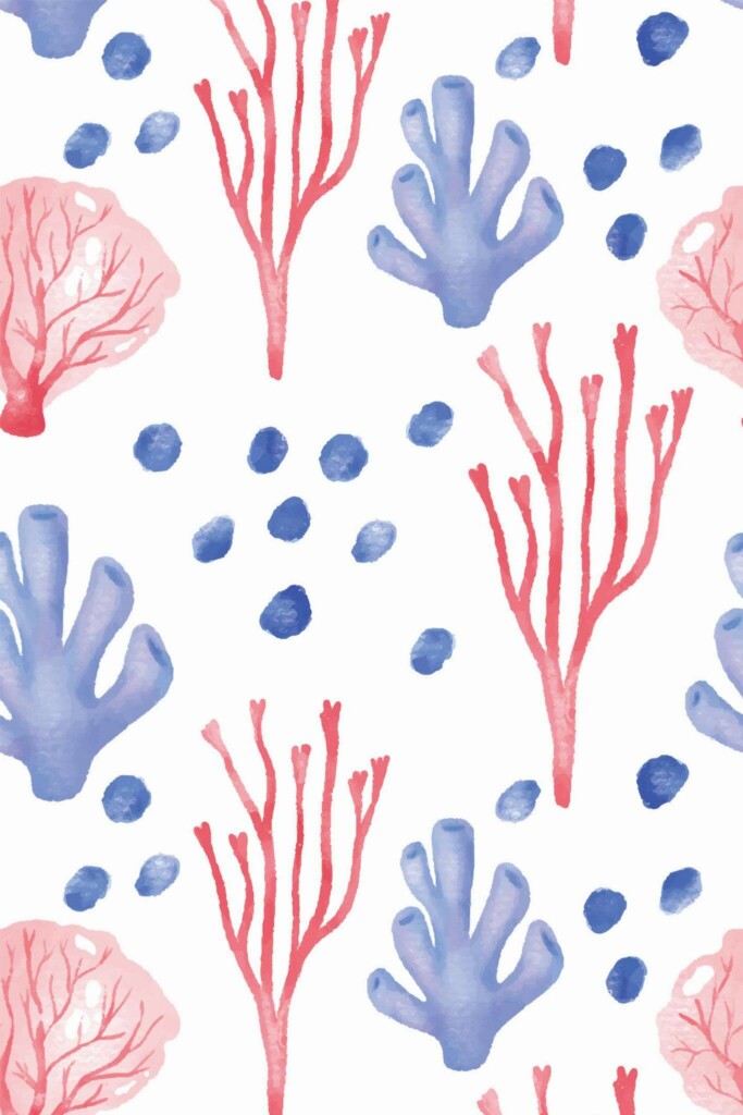 Pattern repeat of Pink and blue coral removable wallpaper design