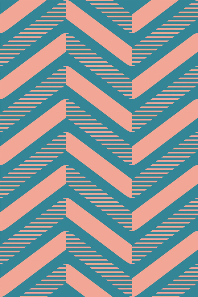 Pattern repeat of Pink and blue herringbone removable wallpaper design