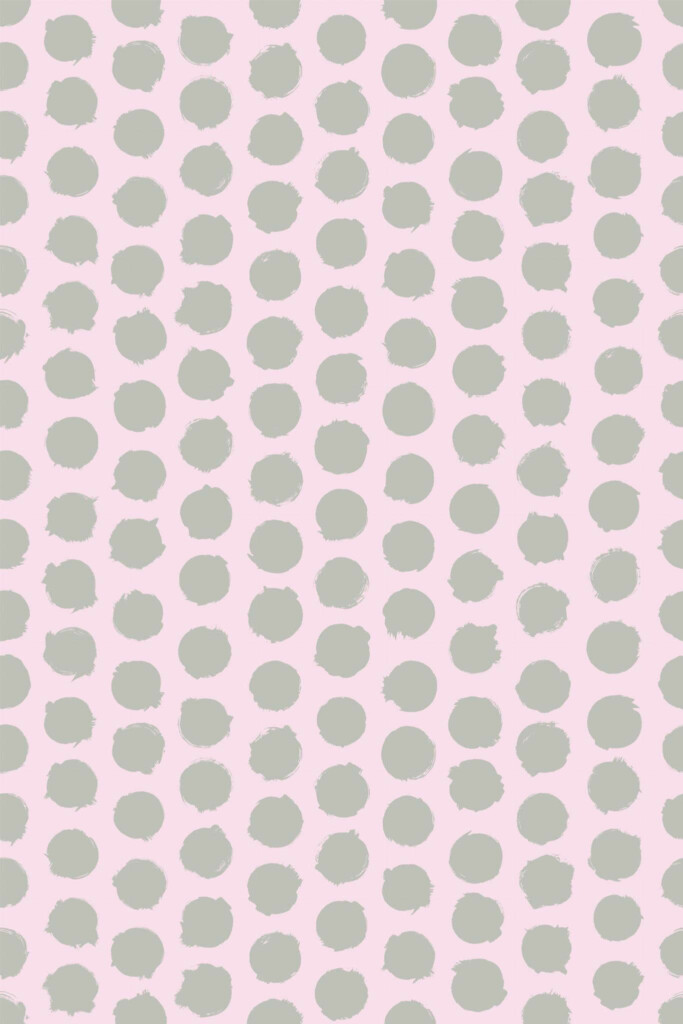 Pattern repeat of Pink and gray brushstroke polka dot removable wallpaper design