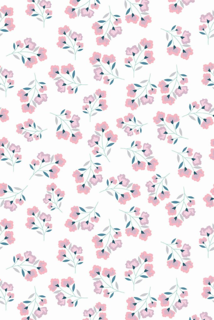 Pattern repeat of Pink and green floral removable wallpaper design