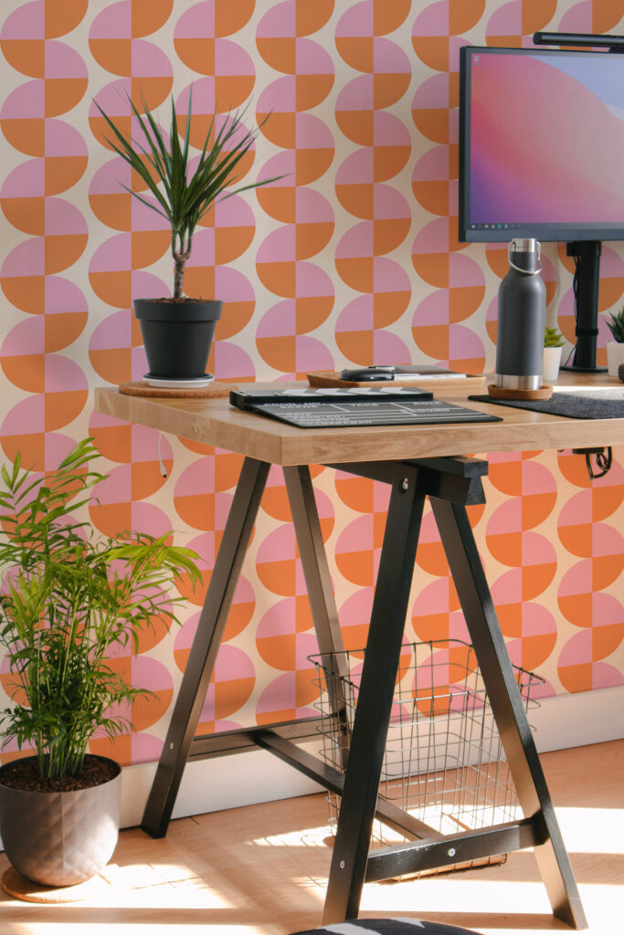 Groovy retro semi-circle peel and stick wallpaper for study space or dorm