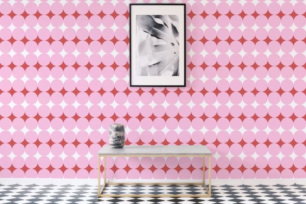 Pink geometric diamond and circle stick on wallpaper