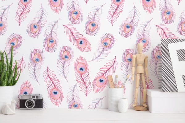 Peacock feather self adhesive wallpaper