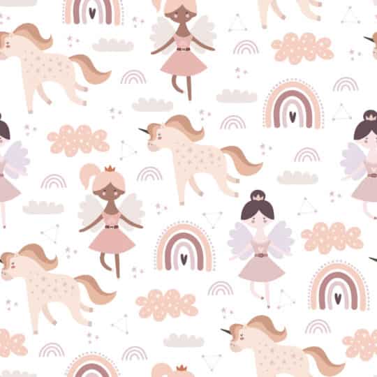 pink and white fairy and unicorn unpasted wallpaper