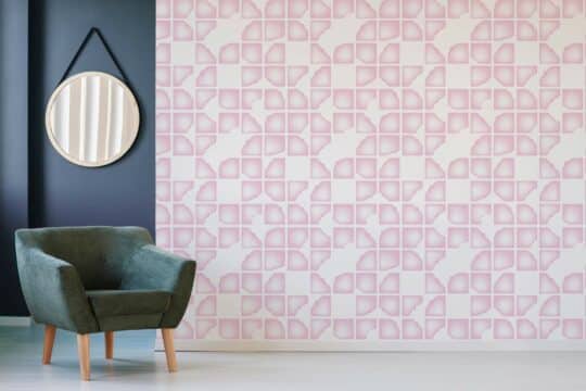 Pink abstract geometric shapes stick on wallpaper