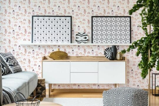 pink and white stick and peel wallpaper