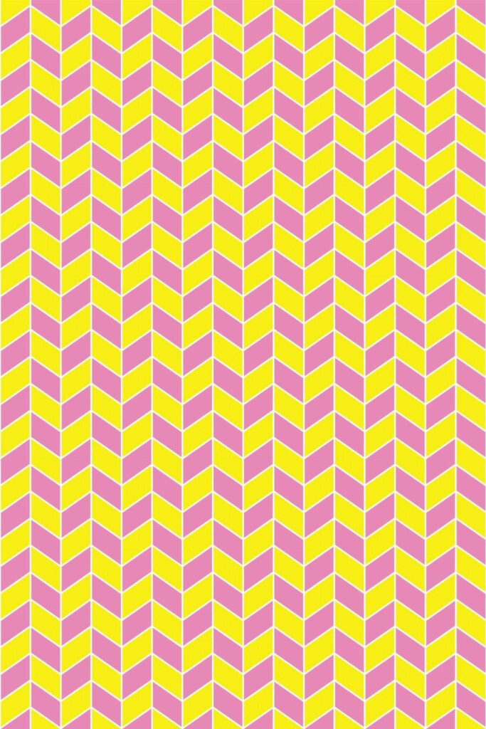 Pattern repeat of Pink and yellow chevron removable wallpaper design