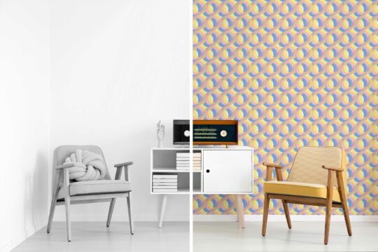 circles pink and yellow traditional wallpaper