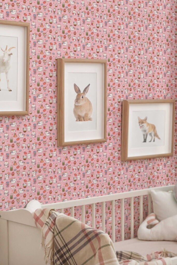 Fancy Walls super cute Pink Animal removable wallpaper in eclectic style.