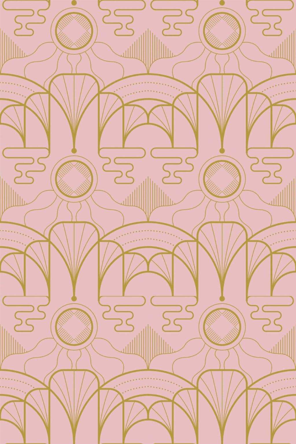 Pink Art Deco Peel and Stick Wallpaper or Unpasted