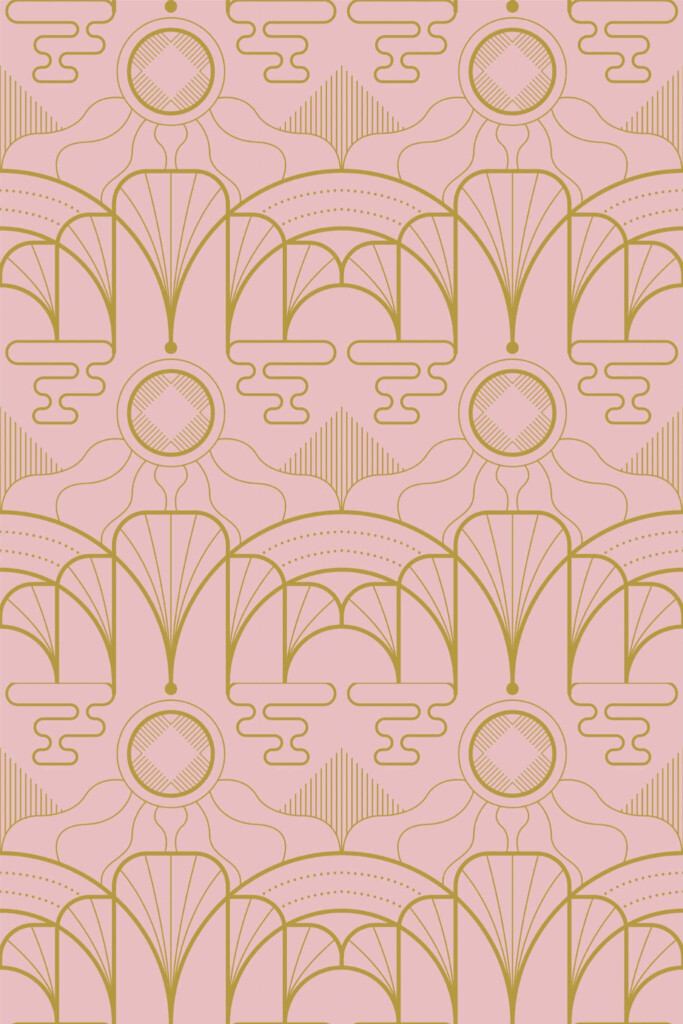 Pattern repeat of Pink Art Deco removable wallpaper design