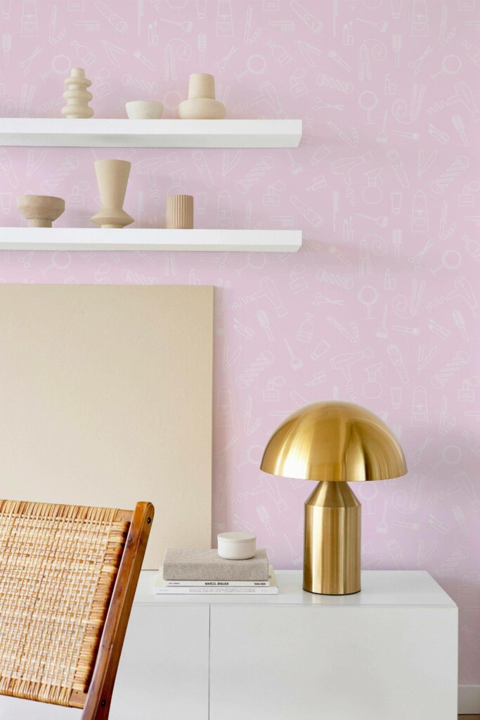 Modern style dining room decorated with Pink beauty salon peel and stick wallpaper