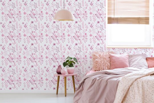Pink bedroom accent wallpaper