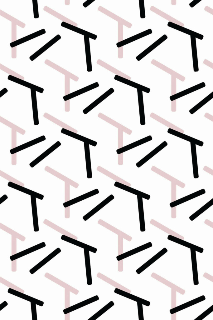 Pattern repeat of Pink, black and white abstract geometric removable wallpaper design