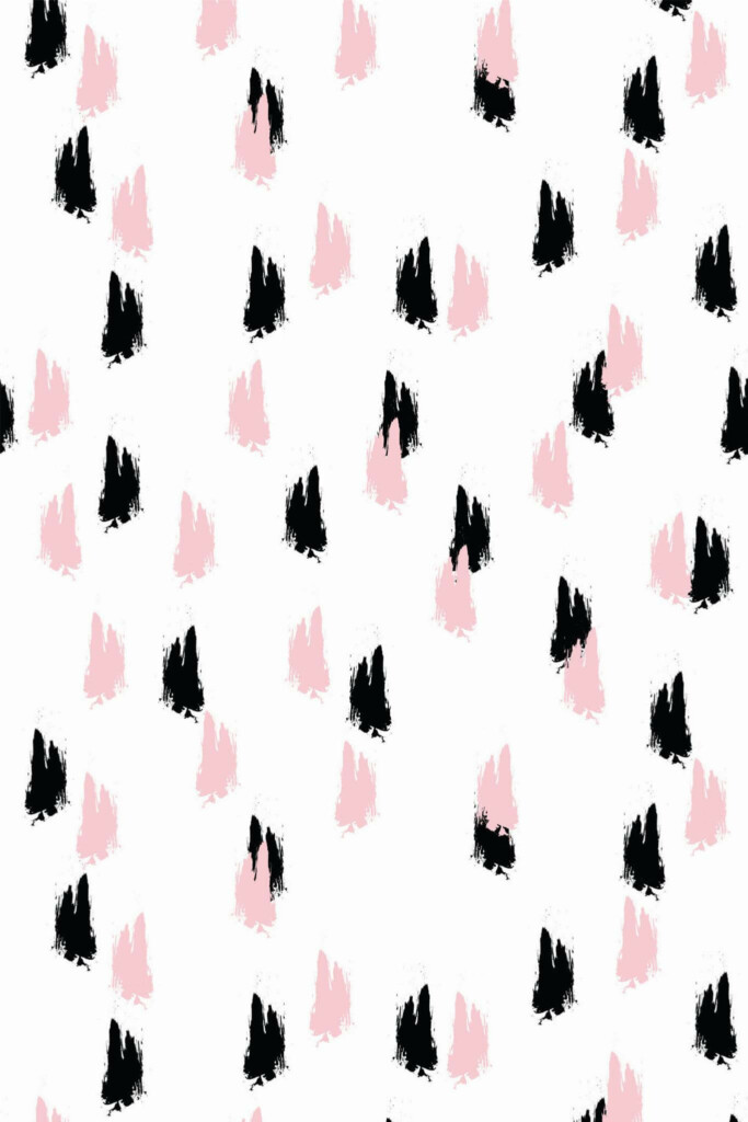 Pattern repeat of Pink, black and white brush stroke removable wallpaper design