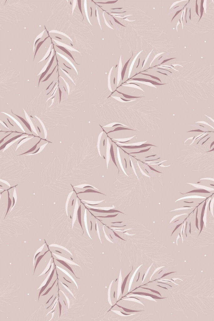 Pattern repeat of Pink boho leaf removable wallpaper design