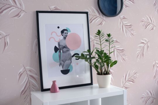Pink boho leaf stick on wallpaper